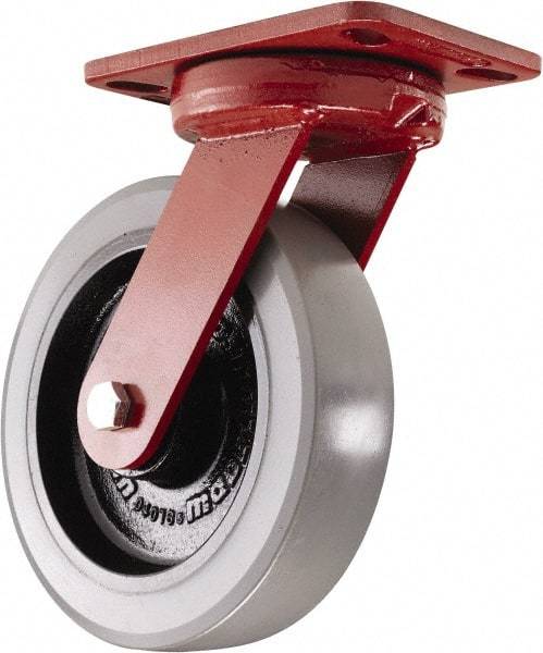 Hamilton - 8" Diam x 2" Wide x 9-3/4" OAH Top Plate Mount Swivel Caster - Polyurethane, 2,000 Lb Capacity, Sealed Precision Ball Bearing, 4-1/2 x 6-1/2" Plate - Exact Industrial Supply