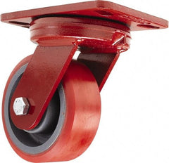 Hamilton - 5" Diam x 2" Wide x 6-3/4" OAH Top Plate Mount Swivel Caster - Polyurethane, 1,250 Lb Capacity, Sealed Precision Ball Bearing, 4-1/2 x 6-1/2" Plate - Exact Industrial Supply