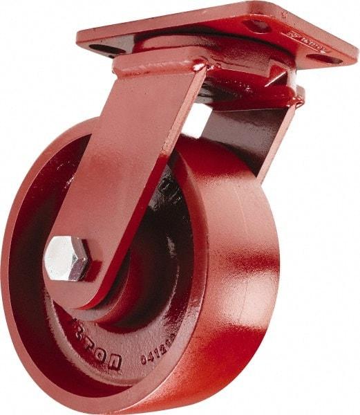 Hamilton - 10" Diam x 3" Wide x 11-1/2" OAH Top Plate Mount Swivel Caster - Cast Iron, 2,600 Lb Capacity, Sealed Precision Ball Bearing, 4-1/2 x 6-1/2" Plate - Exact Industrial Supply