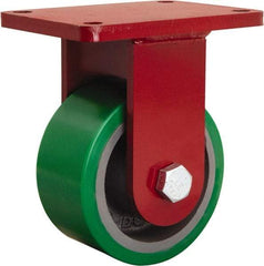 Hamilton - 6" Diam x 3" Wide x 8-1/2" OAH Top Plate Mount Rigid Caster - Polyurethane Mold onto Cast Iron Center, 2,200 Lb Capacity, Tapered Roller Bearing, 5-1/2 x 7-1/2" Plate - Exact Industrial Supply