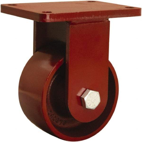 Hamilton - 6" Diam x 3" Wide x 8-1/2" OAH Top Plate Mount Rigid Caster - Cast Iron, 2,500 Lb Capacity, Tapered Roller Bearing, 5-1/2 x 7-1/2" Plate - Exact Industrial Supply