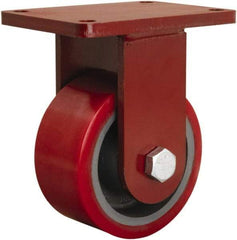 Hamilton - 6" Diam x 3" Wide x 8-1/2" OAH Top Plate Mount Rigid Caster - Polyurethane Mold on Forged Steel, 2,600 Lb Capacity, Sealed Precision Ball Bearing, 5-1/2 x 7-1/2" Plate - Exact Industrial Supply