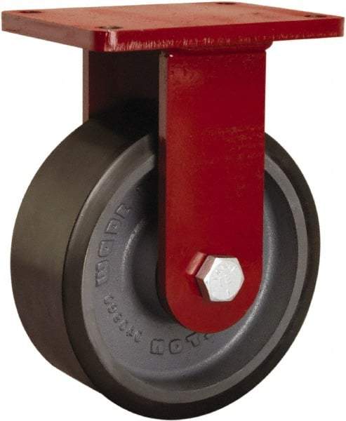 Hamilton - 8" Diam x 3" Wide x 10-1/2" OAH Top Plate Mount Rigid Caster - Polyurethane Mold onto Cast Iron Center, 3,250 Lb Capacity, Tapered Roller Bearing, 5-1/2 x 7-1/2" Plate - Exact Industrial Supply