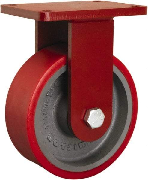 Hamilton - 8" Diam x 3" Wide x 10-1/2" OAH Top Plate Mount Rigid Caster - Polyurethane Mold on Forged Steel, 3,000 Lb Capacity, Tapered Roller Bearing, 5-1/2 x 7-1/2" Plate - Exact Industrial Supply
