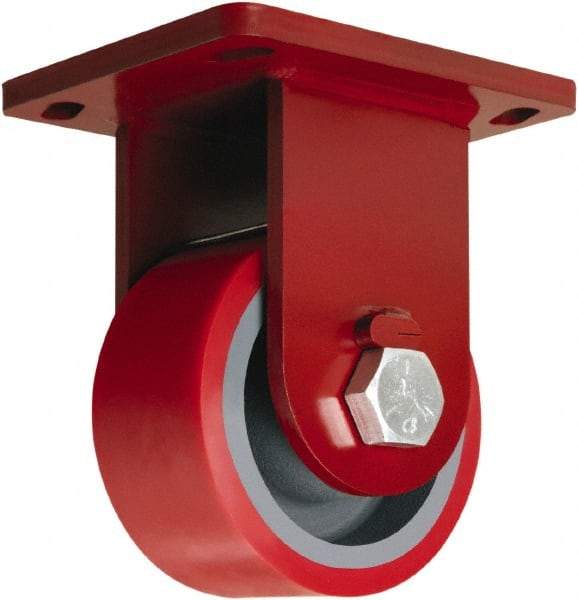 Hamilton - 6" Diam x 3" Wide x 8-1/2" OAH Top Plate Mount Rigid Caster - Polyurethane Mold onto Cast Iron Center, 2,600 Lb Capacity, Sealed Precision Ball Bearing, 6-1/2 x 7-1/2" Plate - Exact Industrial Supply