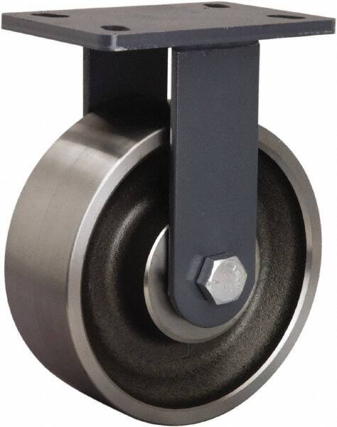 Hamilton - 8" Diam x 3" Wide x 10-1/4" OAH Top Plate Mount Rigid Caster - Forged Steel, 2,400 Lb Capacity, Sealed Precision Ball Bearing, 5 x 7" Plate - Exact Industrial Supply