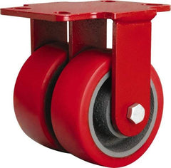 Hamilton - 4" Diam x 2" Wide x 5-5/8" OAH Top Plate Mount Rigid Caster - Polyurethane Mold onto Cast Iron Center, 1,800 Lb Capacity, Sealed Precision Ball Bearing, 4-1/2 x 6-1/2" Plate - Exact Industrial Supply