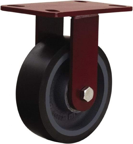 Hamilton - 6" Diam x 2" Wide x 7-3/4" OAH Top Plate Mount Rigid Caster - Polyurethane Mold onto Cast Iron Center, 1,560 Lb Capacity, Tapered Roller Bearing, 4-1/2 x 6-1/2" Plate - Exact Industrial Supply