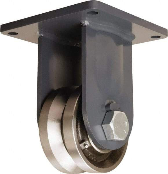 Hamilton - 6" Diam x 3" Wide, Forged Steel Rigid Caster - 4,500 Lb Capacity, Top Plate Mount, 8-1/2" x 8-1/2" Plate, Straight Roller Bearing - Exact Industrial Supply