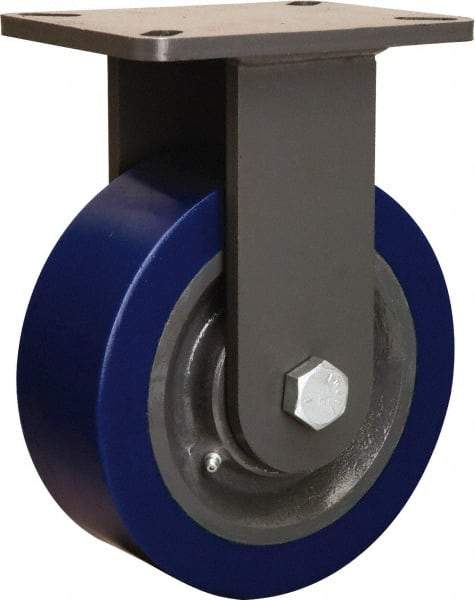 Hamilton - 8" Diam x 3" Wide x 10-1/2" OAH Top Plate Mount Rigid Caster - Polyurethane Mold on Forged Steel, 3,500 Lb Capacity, Tapered Roller Bearing, 5-1/4 x 7-1/4" Plate - Exact Industrial Supply