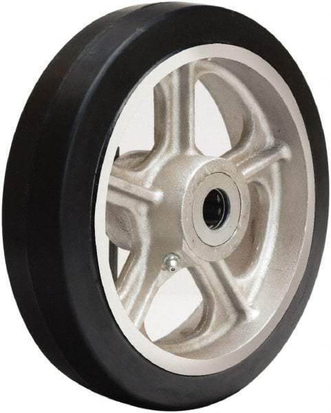 Hamilton - 8 Inch Diameter x 2 Inch Wide, Rubber on Cast Iron Caster Wheel - 500 Lb. Capacity, 2-1/4 Inch Hub Length, 3/4 Inch Axle Diameter, Straight Roller Bearing - Exact Industrial Supply