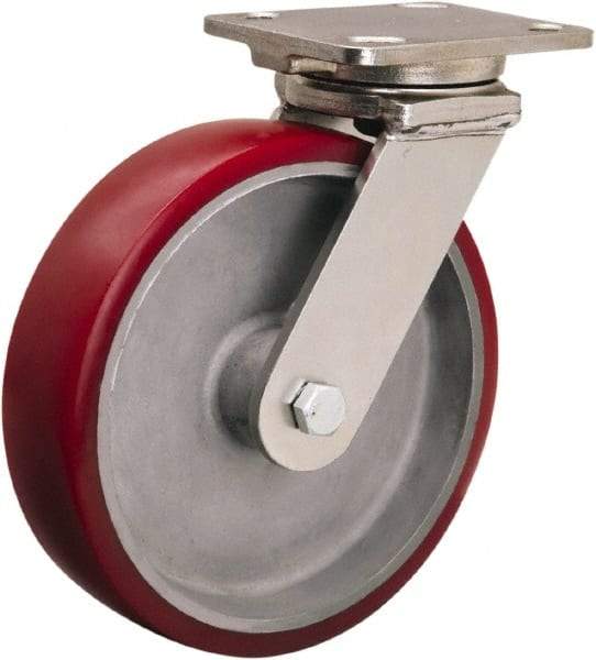 Hamilton - 8" Diam x 2" Wide x 9-1/2" OAH Top Plate Mount Swivel Caster - Polyolefin, 900 Lb Capacity, Delrin Bearing, 4 x 5" Plate - Exact Industrial Supply