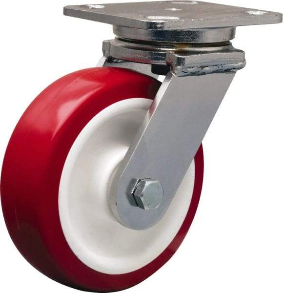 Hamilton - 6" Diam x 2" Wide x 7-1/2" OAH Top Plate Mount Swivel Caster - Polyurethane Mold on Polypropylene, 1,000 Lb Capacity, Delrin Bearing, 4 x 5" Plate - Exact Industrial Supply