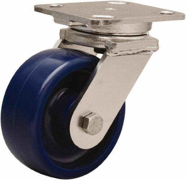 Hamilton - 5" Diam x 2" Wide x 6-1/2" OAH Top Plate Mount Swivel Caster - Polyurethane, 900 Lb Capacity, Delrin Bearing, 4 x 5" Plate - Exact Industrial Supply