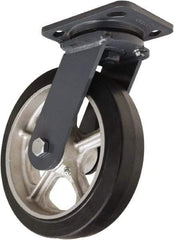 Hamilton - 8" Diam x 2" Wide x 9-1/2" OAH Top Plate Mount Swivel Caster - Rubber Mold on Cast Iron, 500 Lb Capacity, Tapered Roller Bearing, 4 x 5" Plate - Exact Industrial Supply