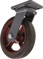 Hamilton - 8" Diam x 2" Wide x 9-1/2" OAH Top Plate Mount Swivel Caster - Rubber Mold on Cast Iron, 500 Lb Capacity, Straight Roller Bearing, 4 x 5" Plate - Exact Industrial Supply