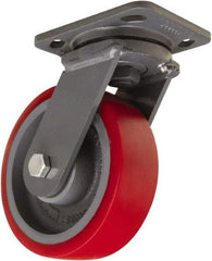 Hamilton - 6" Diam x 2" Wide x 7-1/2" OAH Top Plate Mount Swivel Caster - Polyurethane Mold onto Cast Iron Center, 1,400 Lb Capacity, Sealed Precision Ball Bearing, 4 x 5" Plate - Exact Industrial Supply