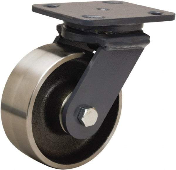 Hamilton - 5" Diam x 2" Wide x 6-1/2" OAH Top Plate Mount Swivel Caster - Forged Steel, 2,000 Lb Capacity, Sealed Precision Ball Bearing, 4 x 5" Plate - Exact Industrial Supply