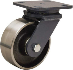 Hamilton - 5" Diam x 2" Wide x 6-1/2" OAH Top Plate Mount Swivel Caster - Forged Steel, 1,500 Lb Capacity, Tapered Roller Bearing, 4 x 5" Plate - Exact Industrial Supply