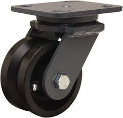Hamilton - 4" Diam x 2" Wide, Iron Swivel Caster - 800 Lb Capacity, Top Plate Mount, 4" x 5" Plate, Straight Roller Bearing - Exact Industrial Supply