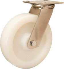 Hamilton - 8" Diam x 2" Wide x 9-1/2" OAH Top Plate Mount Swivel Caster - Nylon, 500 Lb Capacity, Stainless Steel Precision Ball Bearing, 3-3/4 x 4-1/2" Plate - Exact Industrial Supply