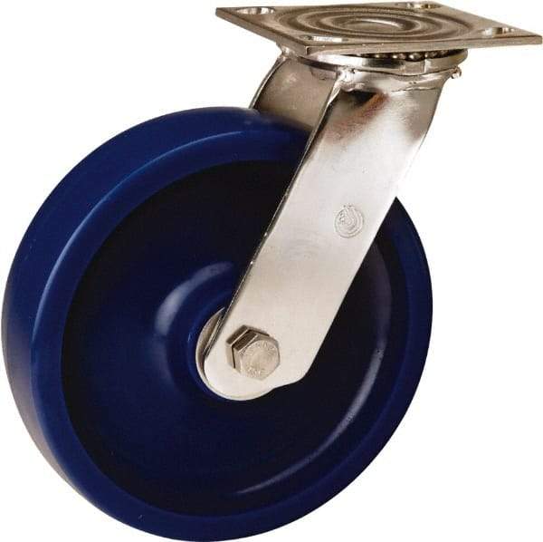 Hamilton - 8" Diam x 2" Wide x 9-1/2" OAH Top Plate Mount Swivel Caster - Polyurethane, 800 Lb Capacity, Delrin Bearing, 3-3/4 x 4-1/2" Plate - Exact Industrial Supply