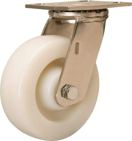 Hamilton - 6" Diam x 2" Wide x 7-1/2" OAH Top Plate Mount Swivel Caster - Nylon, 500 Lb Capacity, Stainless Steel Precision Ball Bearing, 3-3/4 x 4-1/2" Plate - Exact Industrial Supply