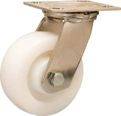 Hamilton - 5" Diam x 2" Wide x 6-1/2" OAH Top Plate Mount Swivel Caster - Nylon, 800 Lb Capacity, Stainless Steel Precision Ball Bearing, 4 x 4-1/2" Plate - Exact Industrial Supply