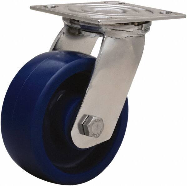 Hamilton - 5" Diam x 2" Wide x 6-1/2" OAH Top Plate Mount Swivel Caster - Polyurethane, 800 Lb Capacity, Delrin Bearing, 3-3/4 x 4-1/2" Plate - Exact Industrial Supply
