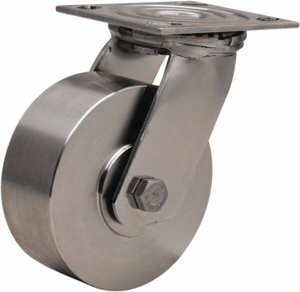 Hamilton - 5" Diam x 2" Wide x 6-1/2" OAH Top Plate Mount Swivel Caster - Forged Steel, 800 Lb Capacity, Delrin Bearing, 3-3/4 x 4-1/2" Plate - Exact Industrial Supply