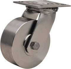 Hamilton - 5" Diam x 2" Wide x 6-1/2" OAH Top Plate Mount Swivel Caster - Forged Steel, 800 Lb Capacity, Plain Bore Bearing, 3-3/4 x 4-1/2" Plate - Exact Industrial Supply