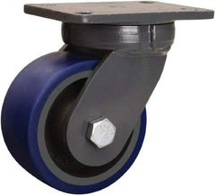 Hamilton - 6" Diam x 3" Wide x 8" OAH Top Plate Mount Swivel Caster - Polyurethane Mold onto Cast Iron Center, 1,800 Lb Capacity, Sealed Precision Ball Bearing, 5-1/4 x 7-1/4" Plate - Exact Industrial Supply