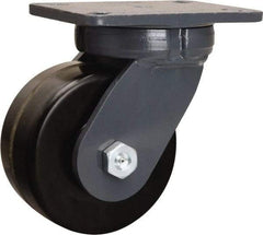 Hamilton - 6" Diam x 3" Wide x 8" OAH Top Plate Mount Swivel Caster - Phenolic, 2,000 Lb Capacity, Straight Roller Bearing, 5-1/4 x 7-1/4" Plate - Exact Industrial Supply