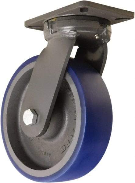 Hamilton - 10" Diam x 3" Wide x 12-1/2" OAH Top Plate Mount Swivel Caster - Polyurethane Mold onto Cast Iron Center, 2,400 Lb Capacity, Sealed Precision Ball Bearing, 5-1/4 x 7-1/4" Plate - Exact Industrial Supply