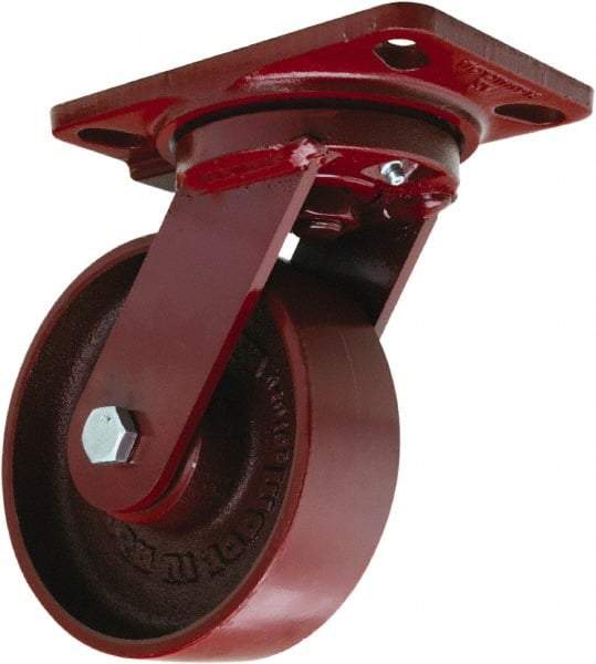 Hamilton - 6" Diam x 2" Wide x 7-3/4" OAH Top Plate Mount Swivel Caster - Cast Iron, 1,400 Lb Capacity, Sealed Precision Ball Bearing, 4-1/2 x 6-1/2" Plate - Exact Industrial Supply