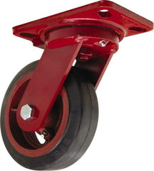 Hamilton - 6" Diam x 2" Wide x 7-3/4" OAH Top Plate Mount Swivel Caster - Rubber Mold on Cast Iron, 410 Lb Capacity, Straight Roller Bearing, 4-1/2 x 6-1/2" Plate - Exact Industrial Supply