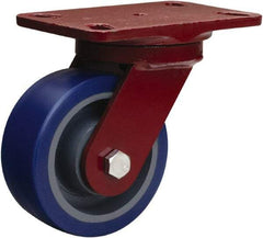 Hamilton - 5" Diam x 2" Wide x 6-3/4" OAH Top Plate Mount Swivel Caster - Polyurethane Mold onto Cast Iron Center, 840 Lb Capacity, Tapered Roller Bearing, 4-1/2 x 6-1/2" Plate - Exact Industrial Supply