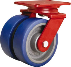 Hamilton - 6" Diam x 2" Wide x 7-3/4" OAH Top Plate Mount Swivel Caster - Polyurethane Mold onto Cast Iron Center, 1,920 Lb Capacity, Tapered Roller Bearing, 4-1/2 x 6-1/2" Plate - Exact Industrial Supply