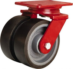 Hamilton - 6" Diam x 2" Wide x 7-3/4" OAH Top Plate Mount Swivel Caster - Polyurethane Mold onto Cast Iron Center, 2,500 Lb Capacity, Sealed Precision Ball Bearing, 4-1/2 x 6-1/2" Plate - Exact Industrial Supply