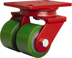 Hamilton - 3-1/4" Diam x 2" Wide x 5-1/4" OAH Top Plate Mount Swivel Caster - Polyurethane Mold onto Cast Iron Center, 1,150 Lb Capacity, Straight Roller Bearing, 4-1/2 x 6-1/2" Plate - Exact Industrial Supply