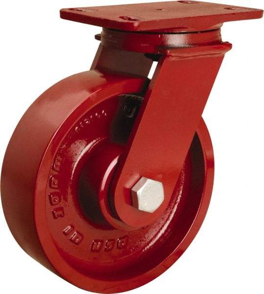 Hamilton - 8" Diam x 2-1/2" Wide x 10-1/4" OAH Top Plate Mount Swivel Caster - Cast Iron, 2,200 Lb Capacity, Tapered Roller Bearing, 4-1/2 x 6-1/2" Plate - Exact Industrial Supply