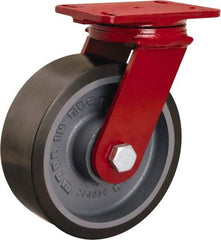 Hamilton - 8" Diam x 3" Wide x 10-1/4" OAH Top Plate Mount Swivel Caster - Polyurethane Mold onto Cast Iron Center, 2,200 Lb Capacity, Tapered Roller Bearing, 4-1/2 x 6-1/2" Plate - Exact Industrial Supply