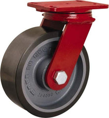 Hamilton - 8" Diam x 3" Wide x 10-1/8" OAH Top Plate Mount Swivel Caster - Polyurethane Mold onto Cast Iron Center, 2,200 Lb Capacity, Sealed Precision Ball Bearing, 4-1/2 x 6-1/2" Plate - Exact Industrial Supply