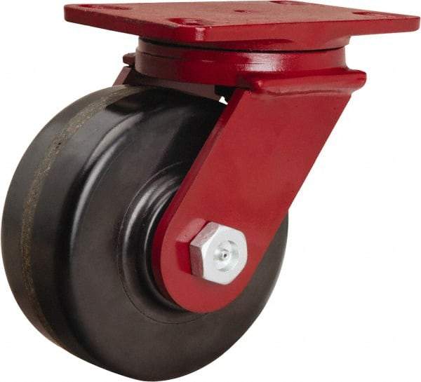 Hamilton - 6" Diam x 2-1/2" Wide x 7-1/2" OAH Top Plate Mount Swivel Caster - Phenolic, 1,800 Lb Capacity, Straight Roller Bearing, 4-1/2 x 6-1/2" Plate - Exact Industrial Supply