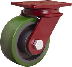 Hamilton - 6" Diam x 2-1/2" Wide x 7-1/2" OAH Top Plate Mount Swivel Caster - Polyurethane Mold onto Cast Iron Center, 1,600 Lb Capacity, Tapered Roller Bearing, 4-1/2 x 6-1/2" Plate - Exact Industrial Supply