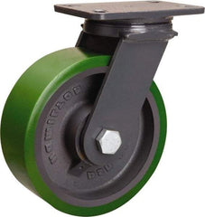 Hamilton - 8" Diam x 3" Wide x 10-1/4" OAH Top Plate Mount Swivel Caster - Polyurethane Mold onto Cast Iron Center, 2,400 Lb Capacity, Tapered Roller Bearing, 4-1/2 x 6-1/2" Plate - Exact Industrial Supply