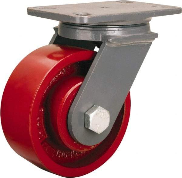 Hamilton - 6" Diam x 2-1/2" Wide x 7-3/4" OAH Top Plate Mount Swivel Caster - Cast Iron, 2,200 Lb Capacity, Tapered Roller Bearing, 4-1/2 x 6-1/2" Plate - Exact Industrial Supply
