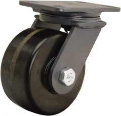 Hamilton - 6" Diam x 3" Wide x 7-3/4" OAH Top Plate Mount Swivel Caster - Phenolic, 2,200 Lb Capacity, Tapered Roller Bearing, 4-1/2 x 6-1/2" Plate - Exact Industrial Supply