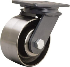 Hamilton - 6" Diam x 3" Wide x 7-3/4" OAH Top Plate Mount Swivel Caster - Forged Steel, 2,400 Lb Capacity, Sealed Precision Ball Bearing, 4-1/2 x 6-1/2" Plate - Exact Industrial Supply