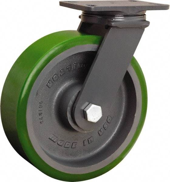 Hamilton - 10" Diam x 3" Wide x 12-1/16" OAH Top Plate Mount Swivel Caster - Polyurethane Mold onto Cast Iron Center, 2,400 Lb Capacity, Sealed Precision Ball Bearing, 4-1/2 x 6-1/2" Plate - Exact Industrial Supply